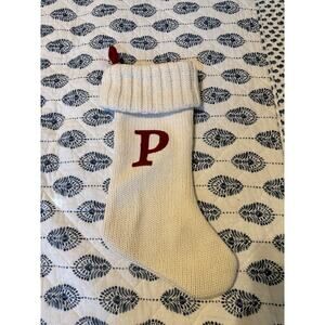 Knitted Christmas Stocking -Letter 'P" White